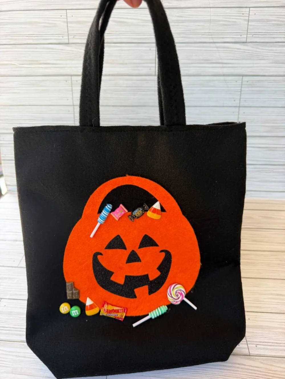Pumpkin Halloween Treat Bag, Handmade Felt Trick or Treat Bag, Kids Halloween